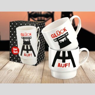 Porzellan 2tlg.Stapeltasse "Glück Auf"