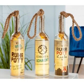 Flaschenpost (LED), "Ruhrpott", Spruch, Zechenmotiv, Glas, beige, klar Ruhrpott