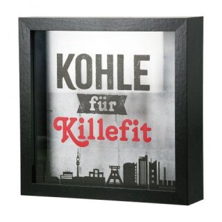 Spardose, quadratisch, "Kohle für Killefit", Stadt, MDF, schwarz, VE 8, L. 4 cm, B. 17 cm, H. 17 cm